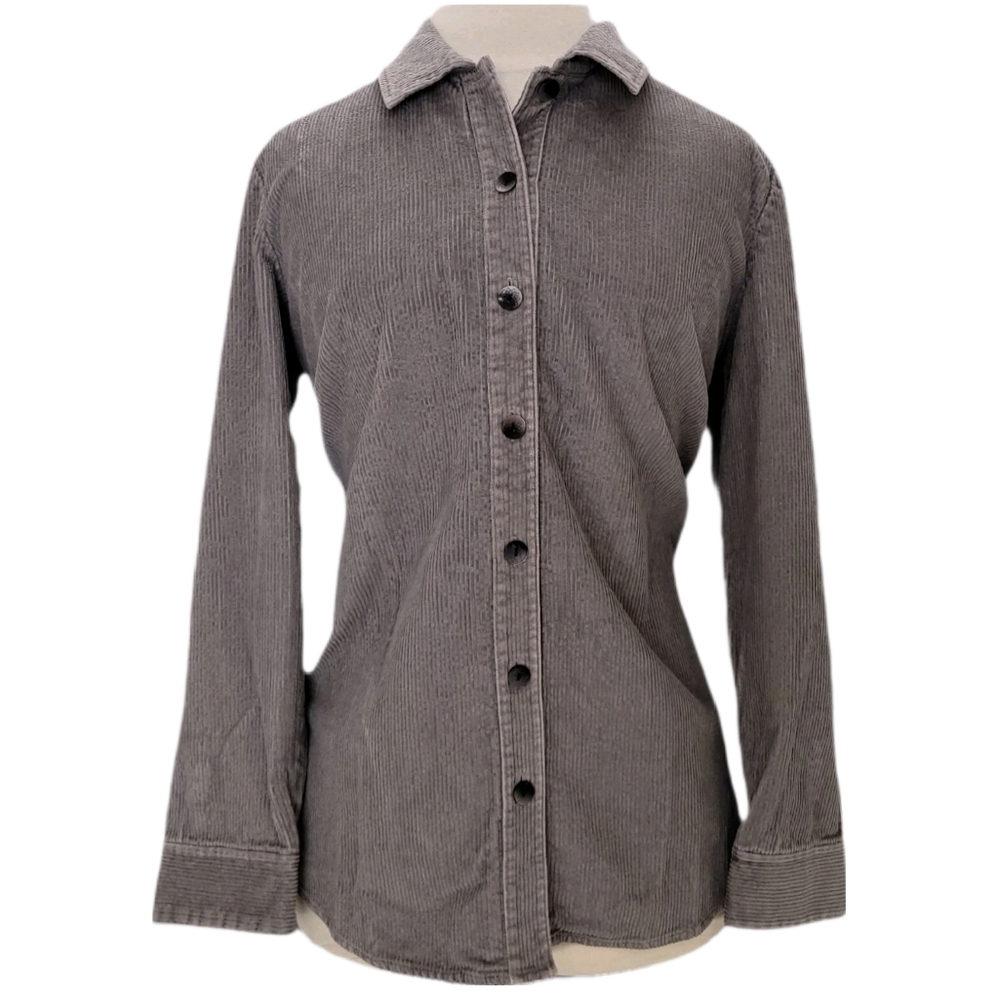 J. Jill Womens S Shirt Gray Corduroy Long Sleeve Button Front 100% Cotton